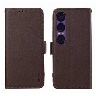 For Sony Xperia 1 VII ABEEL Side-Magnetic Litchi Pattern Leather RFID Phone Case(Brown)