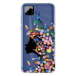 For Huawei Y5p (2020) Coloured Drawing Pattern Highly Transparent TPU Protective Case(Flower Girl)