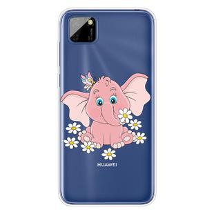 For Huawei Y5p (2020) Coloured Drawing Pattern Highly Transparent TPU Protective Case(Little Pink Elephant)