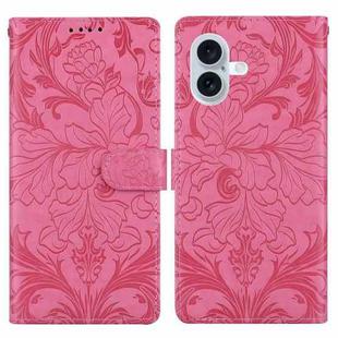 For iPhone 16 Plus Embossed Floral Pattern Leather Phone Case(Rose Red)