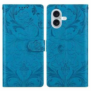 For iPhone 16 Plus Embossed Floral Pattern Leather Phone Case(Blue)