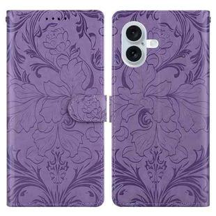 For iPhone 16 Plus Embossed Floral Pattern Leather Phone Case(Purple)