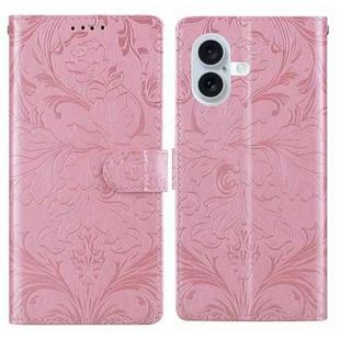 For iPhone 16 Embossed Floral Pattern Leather Phone Case(Pink)