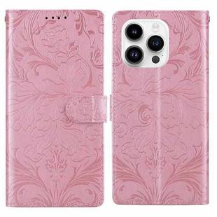 For iPhone 15 Pro Embossed Floral Pattern Leather Phone Case(Pink)
