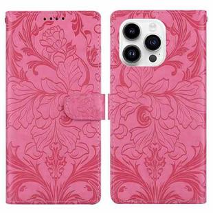 For iPhone 15 Pro Embossed Floral Pattern Leather Phone Case(Rose Red)