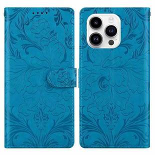 For iPhone 15 Pro Embossed Floral Pattern Leather Phone Case(Blue)
