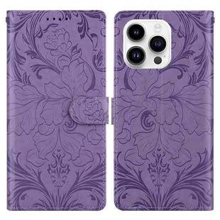 For iPhone 15 Pro Embossed Floral Pattern Leather Phone Case(Purple)