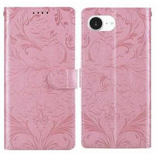 For iPhone 16e Embossed Floral Pattern Leather Phone Case(Pink)