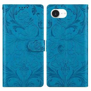 For iPhone 16e Embossed Floral Pattern Leather Phone Case(Blue)