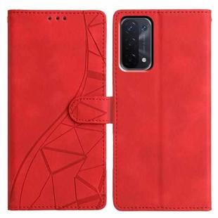 For OPPO A74 5G / A54 5G / A93 5G Triangles Embossed Leather Phone Case(Red)