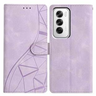 For OPPO Reno12 5G Global Triangles Embossed Leather Phone Case(Purple)