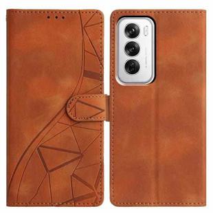 For OPPO Reno12 5G Global Triangles Embossed Leather Phone Case(Brown)