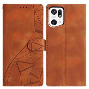 For OPPO Find X5 Pro Triangles Embossed Leather Phone Case(Brown)