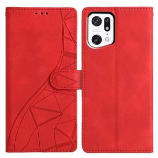 For OPPO Find X5 Pro Triangles Embossed Leather Phone Case(Red)