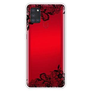 For Samsung Galaxy A21s Shockproof Painted Transparent TPU Protective Case(Lace Flower)