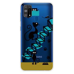 For Samsung Galaxy M31 Shockproof Painted Transparent TPU Protective Case(Stair Cat)