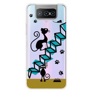 For Asus Zenfone 7 ZS670KS Shockproof Painted Transparent TPU Protective Case(Stair Cat)