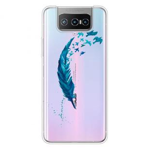 For Asus Zenfone 7 ZS670KS Shockproof Painted Transparent TPU Protective Case(Feather)