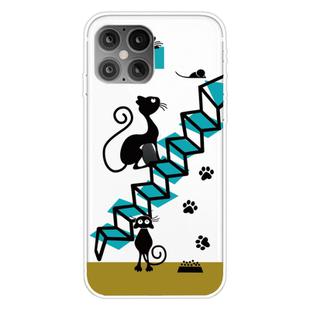 For iPhone 12 / 12 Pro Shockproof Painted Transparent TPU Protective Case(Stair Cat)