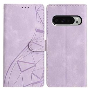For Google Pixel 9 / 9 Pro Triangles Embossed Leather Phone Case(Purple)