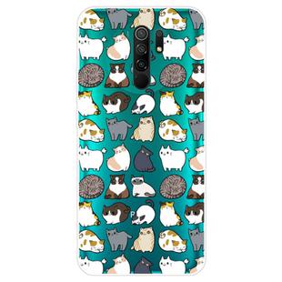For Xiaomi Redmi 9 Coloured Drawing Pattern Highly Transparent TPU Protective Case(Mini Cat)