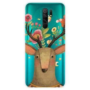 For Xiaomi Redmi 9 Coloured Drawing Pattern Highly Transparent TPU Protective Case(Flower Deer)