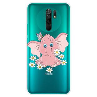 For Xiaomi Redmi 9 Coloured Drawing Pattern Highly Transparent TPU Protective Case(Little Pink Elephant)
