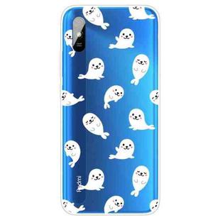 For Xiaomi Redmi 9A Coloured Drawing Pattern Highly Transparent TPU Protective Case(White Sea Lion)