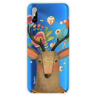 For Xiaomi Redmi 9A Coloured Drawing Pattern Highly Transparent TPU Protective Case(Flower Deer)