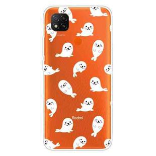 For Xiaomi Redmi 9C Coloured Drawing Pattern Highly Transparent TPU Protective Case(White Sea Lion)