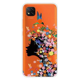 For Xiaomi Redmi 9C Coloured Drawing Pattern Highly Transparent TPU Protective Case(Flower Girl)