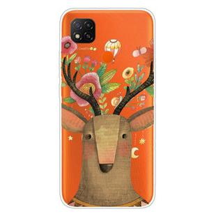 For Xiaomi Redmi 9C Coloured Drawing Pattern Highly Transparent TPU Protective Case(Flower Deer)