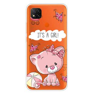 For Xiaomi Redmi 9C Coloured Drawing Pattern Highly Transparent TPU Protective Case(Cute Cat)