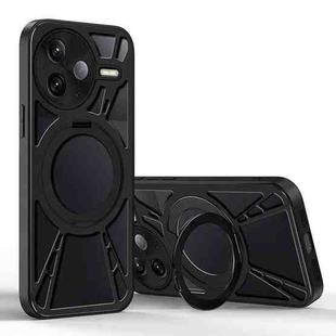 For Redmi K80 Cooling Hollow Metal Holder MagSafe Phone Case(Black)