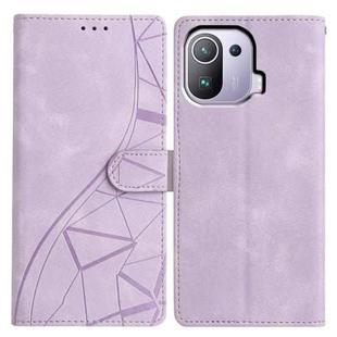 For Xiaomi 11 Pro Triangles Embossed Leather Phone Case(Purple)