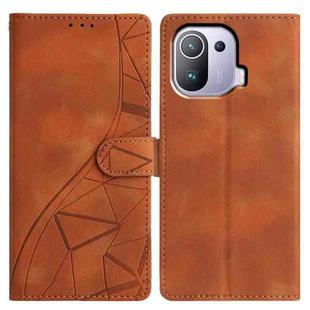For Xiaomi 11 Pro Triangles Embossed Leather Phone Case(Brown)