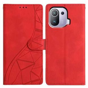 For Xiaomi 11 Pro Triangles Embossed Leather Phone Case(Red)