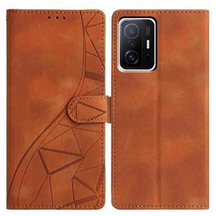For Xiaomi 11T / 11T Pro Triangles Embossed Leather Phone Case(Brown)