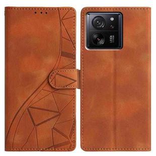 For Xiaomi 13T 5G Triangles Embossed Leather Phone Case(Brown)