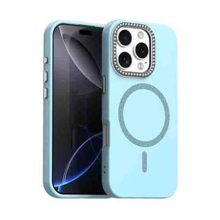 For iPhone 16 Pro Max Glitter Rhinestones Series Magsafe PC Hybrid TPU Phone Case(Blue)