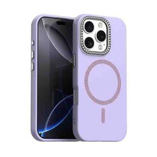 For iPhone 16 Pro Glitter Rhinestones Series Magsafe PC Hybrid TPU Phone Case(Purple)