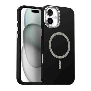 For iPhone 16 Plus Glitter Rhinestones Series Magsafe PC Hybrid TPU Phone Case(Black)