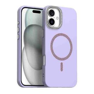 For iPhone 16 Glitter Rhinestones Series Magsafe PC Hybrid TPU Phone Case(Purple)