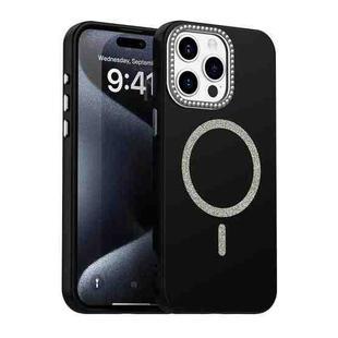 For iPhone 15 Pro Glitter Rhinestones Series Magsafe PC Hybrid TPU Phone Case(Black)