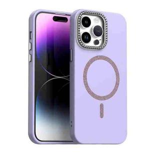 For iPhone 14 Pro Max Glitter Rhinestones Series Magsafe PC Hybrid TPU Phone Case(Purple)