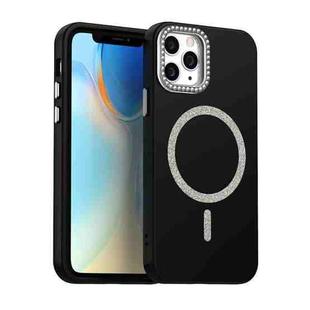 For iPhone 12 Pro Glitter Rhinestones Series Magsafe PC Hybrid TPU Phone Case(Black)