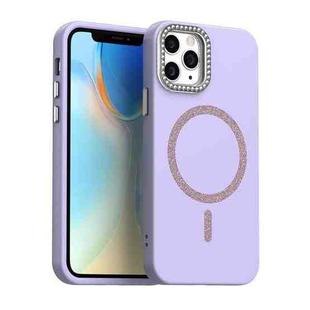 For iPhone 12 Pro Glitter Rhinestones Series Magsafe PC Hybrid TPU Phone Case(Purple)