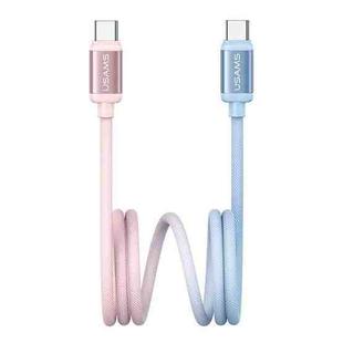 USAMS SJ756 Type-C to Type-C 60W Dual Color Aluminum Alloy Fast Charging Data Cable, Length:1.2m(Blue Pink)