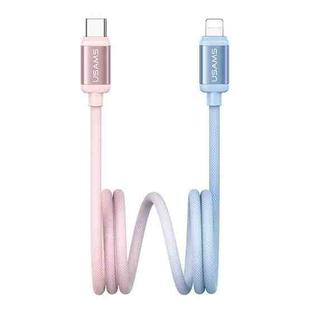 USAMS SJ757 30W Type-C to 8 Pin Dual Color Aluminum Alloy Fast Charging Data Cable, Length:1.2m(Blue Pink)