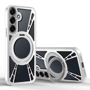For Samsung Galaxy S25+ 5G Cooling Hollow Metal Holder MagSafe Phone Case(Silver)
